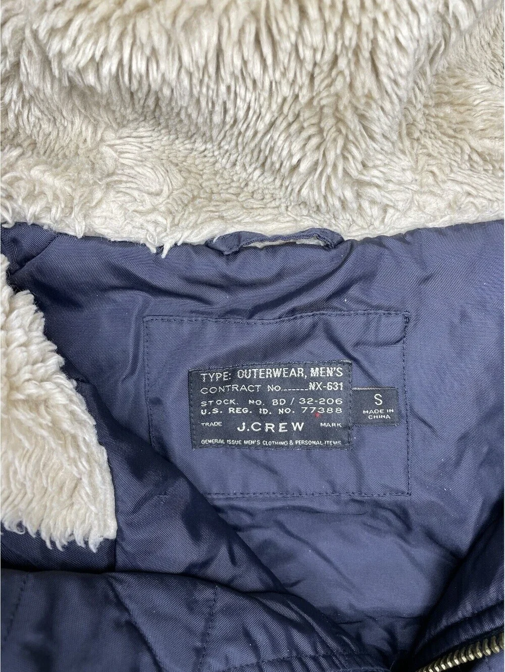 J Crew Snorkel N3B Military Winter Parka Jacket Field Coat Mens Small Fur Navy